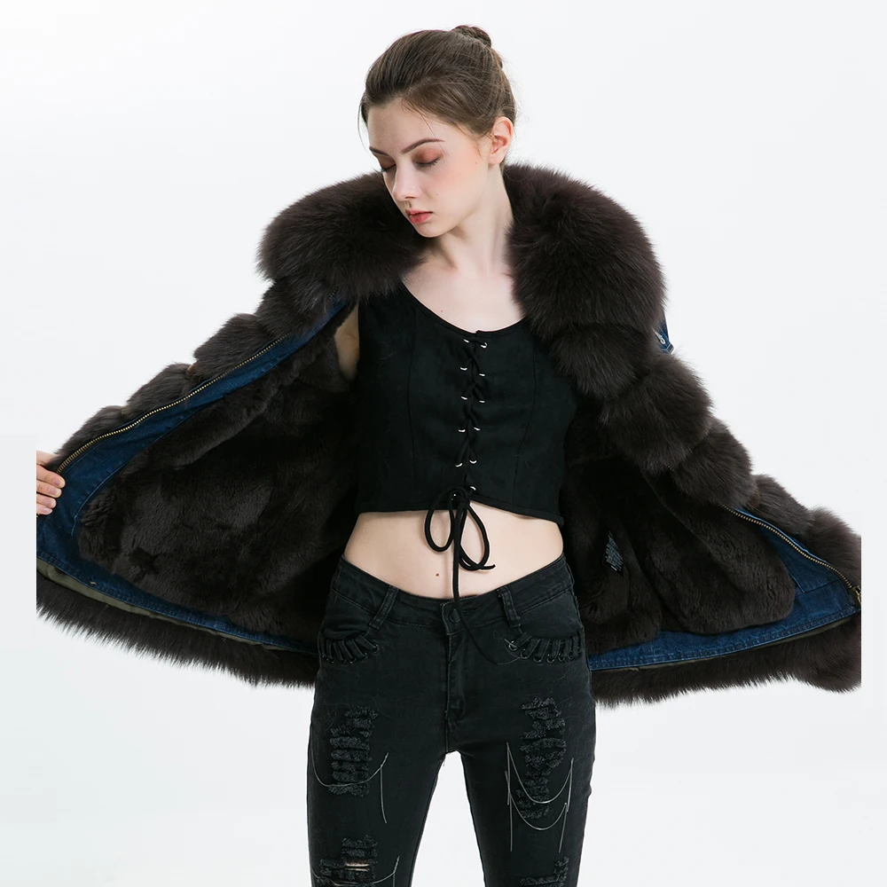 Real Fur Parka 2018 Winter Jacket Women Real Fur Coat Genuine Rabbit Fur Parkas Fashionable Natural Raccoon Fur Collar Parka