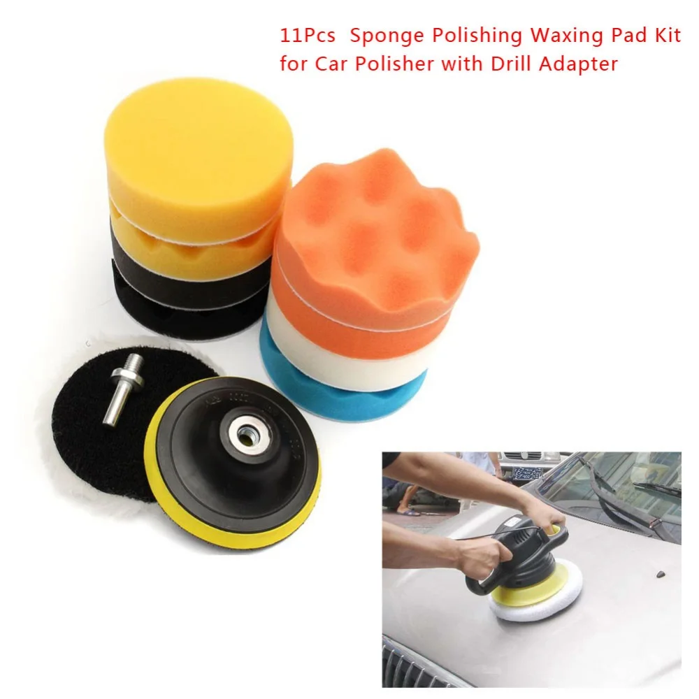 

11Pcs Car Polish Pad Sponge Buffing Polishing Waxing Pad Kit Car Auto Polisher Buffer with Drill Adapter wax pad 3" 5" 6" 7"