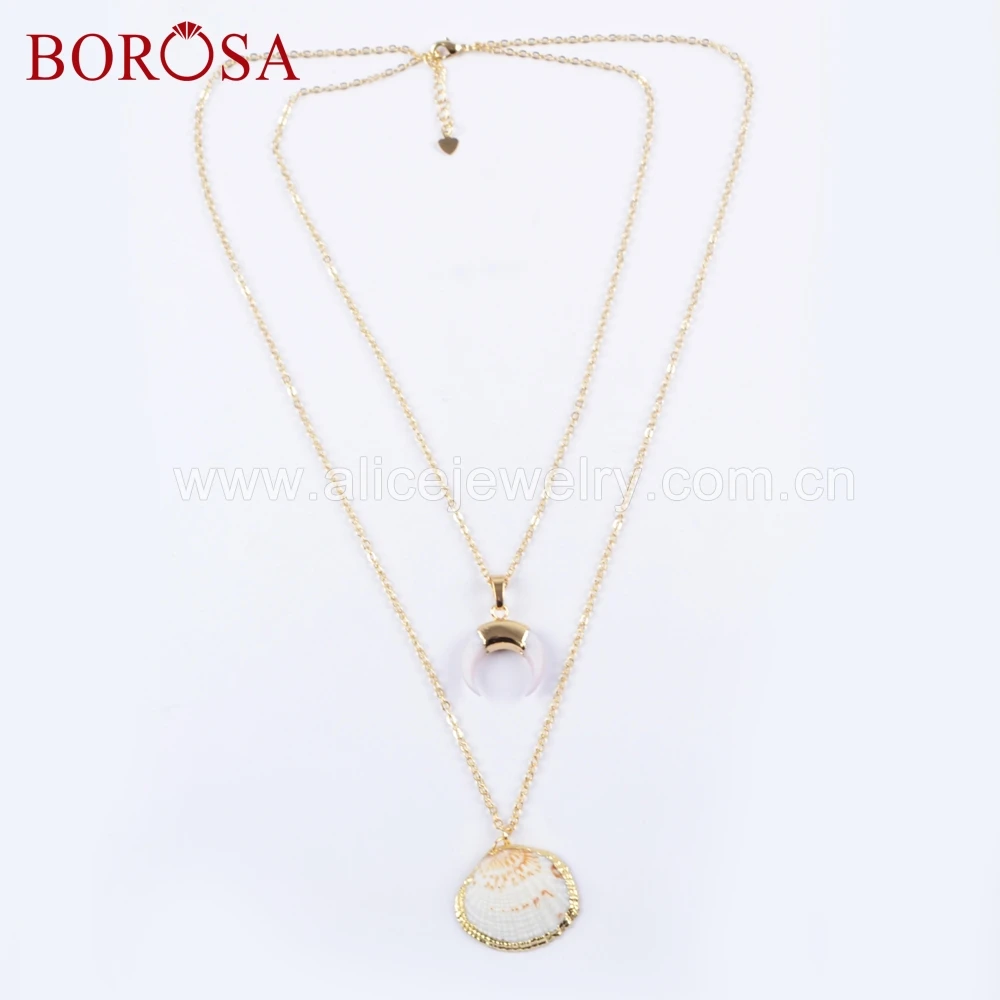 

BOROSA Jewelry 5PCS 22inch Gold Color Natural White Shell Horn Scallop Shell Pendant Necklace Jewelry for Women as Gifts G1681