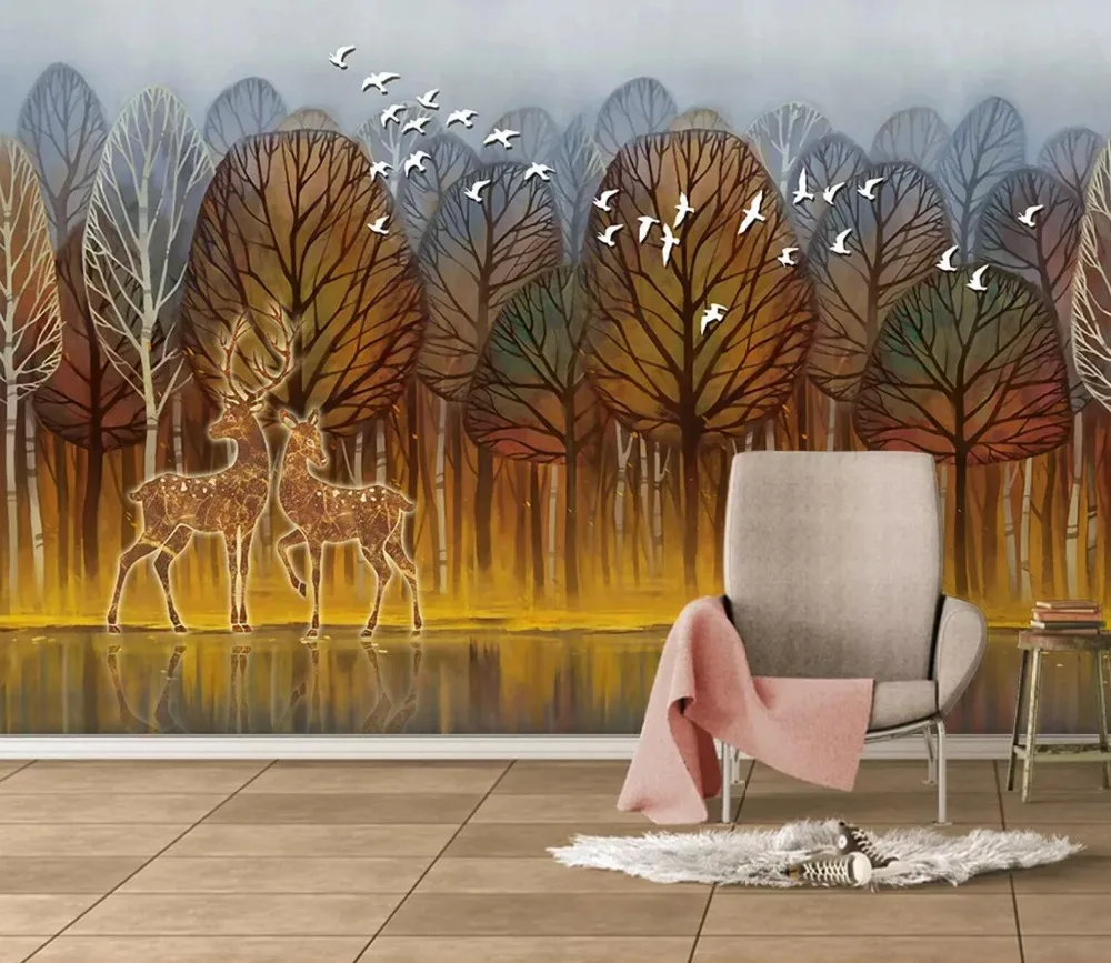 [Self Adhesive] 3D Deer Color Forest 33 Wall Paper mural Wall Print
