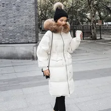 Зимняя женская куртка, большой воротник из натурального меха енота, ватная куртка, Женская парка с хлопковой подкладкой, утолщенное теплое Женское зимнее пальто
