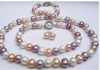 

7-8mm mixed-colour Freshwater pearl Bracelet 7.5-8inch Necklace 17-18inch Earring for women 925 sterling--jewelry