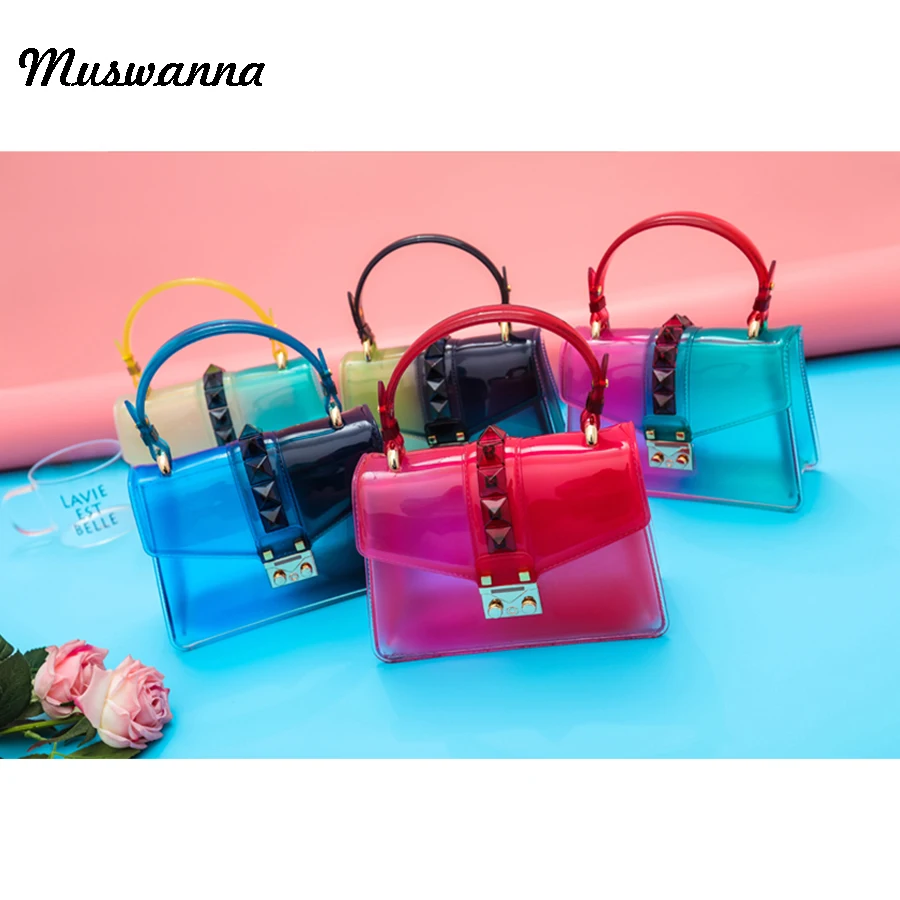 واضح شفاف PVC حقائب كتف أعلى مقبض برشام التدرج هلام أكياس مصمم Crossbody حقيبة الحلوى اللون صغيرة رفرف حقيبة محفظة