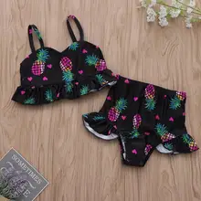 Комплект бикини для девочек, купальник из двух частей с принтом ананаса, милый Повседневный купальный костюм для девочек