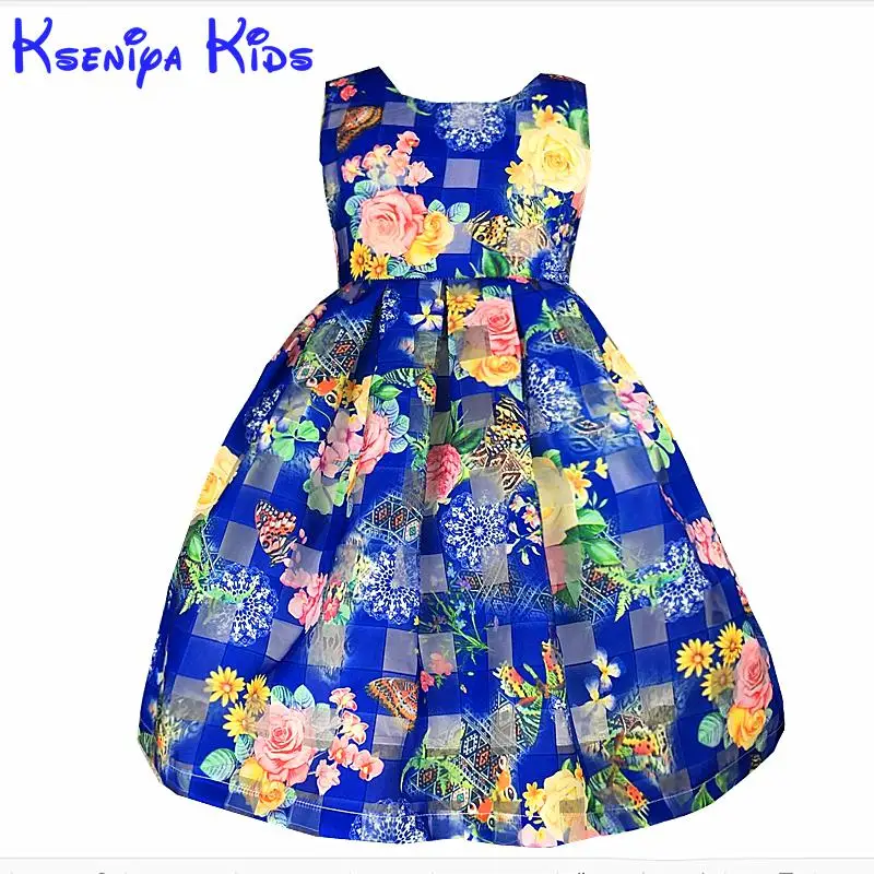 

Kseniya Kids Free Shipping New Casual Girl Dress Flowers High Quality Sleeveless Princess Girl Dress Blue Kids Clothes 2-10y