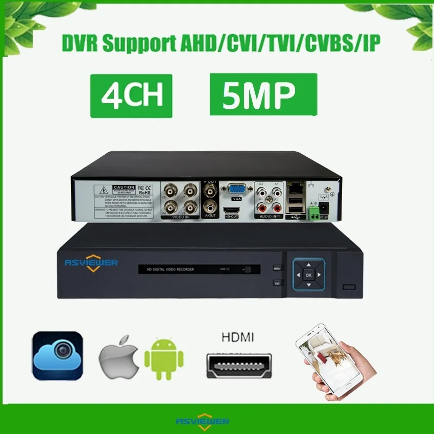 H.265 5 в 1 CCTV DVR 4CH AHD 8MP 5MP гибридный видеорегистратор для AHD TVI CVI аналоговая ip-камера Onvif AS-AVR6304H