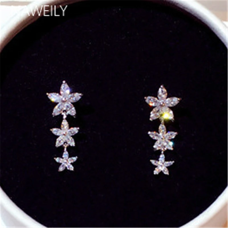 NAWEILY Romantic Flower Crystal Earrings For Women New Fashion Shining Dangle Earring Wedding | Украшения и аксессуары