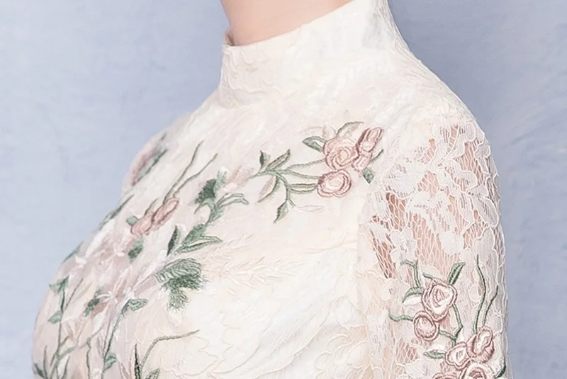 Платья Cheongsam для выпускного вечера с рукавом три четверти и цветочной вышивкой, официальное платье средней длины 8 класса, выпускные платья TS063