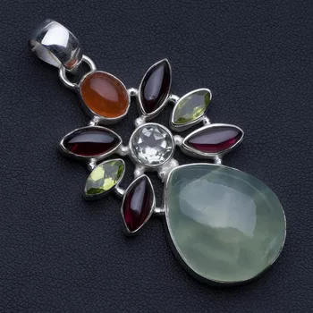 

Prehnite,Amethyst,Peridot,Green Amethyst and Carnelian 925 Sterling Silver Pendant 2 1/4" P0503