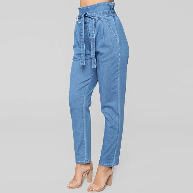 Винтаж мама джинсы для женщин осень 2019 г. плюс размеры 2XL джинсовые узкие брюки дамские шаровары Высокая талия поясом мыть мотобрюки WKN617