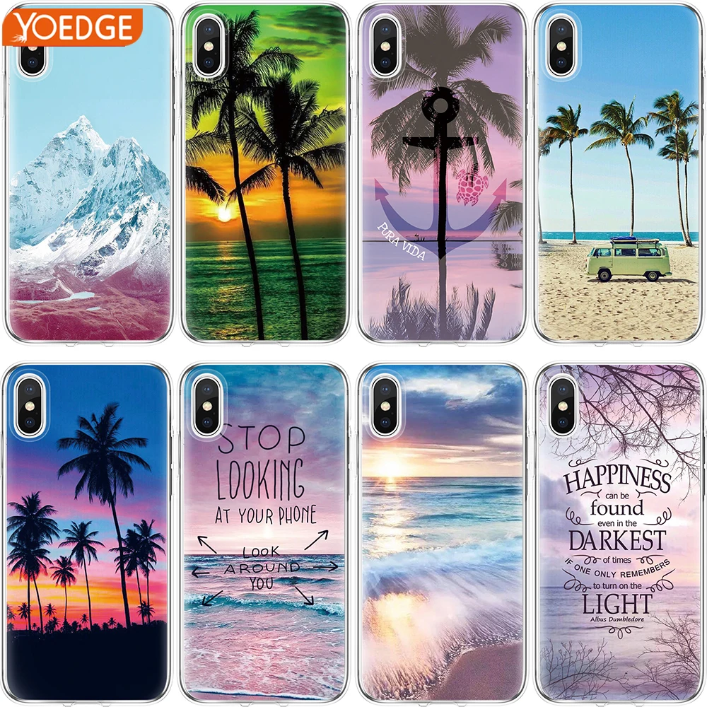 

Pattern Silicone TPU Phone Case For iPhone 5 5S 5C SE 6 6S 7 8 Plus X Cases Coconut Tree Landscape Durable Ultra Thin Cover