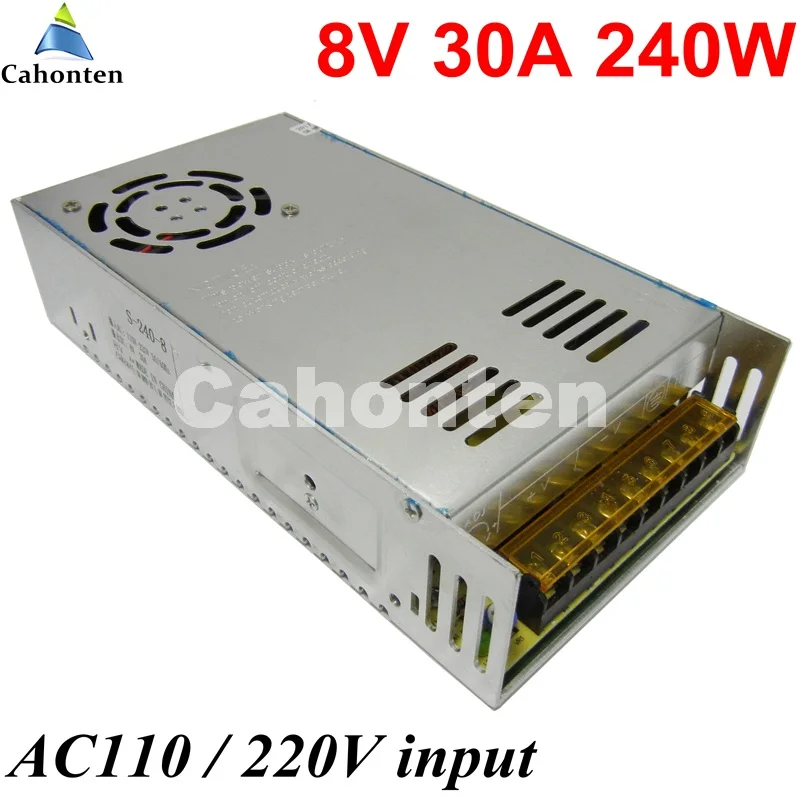 

Switching power supply output 8V 30A 240W built-in cooling fan DC transformer AC110V/ 220V input to DC8V Universal Regulated