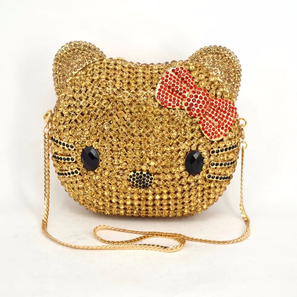 

Lovely Cat Face Evening Bag women hollow out bag animal crystal Clutch bag diamond Kitty Party Purse bag 88001