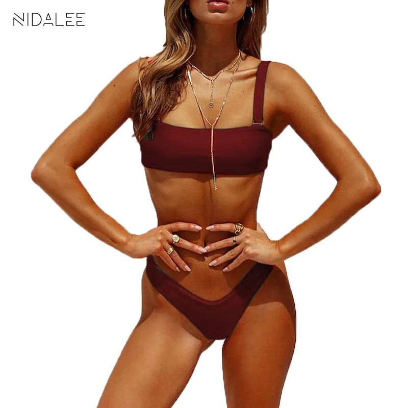 

NIDALEE Sexy Bikini Bathing Suit Women Swimwear Solid Thong Female Swimsuit Push up Bikini Set Beachwear Bandage Biquini