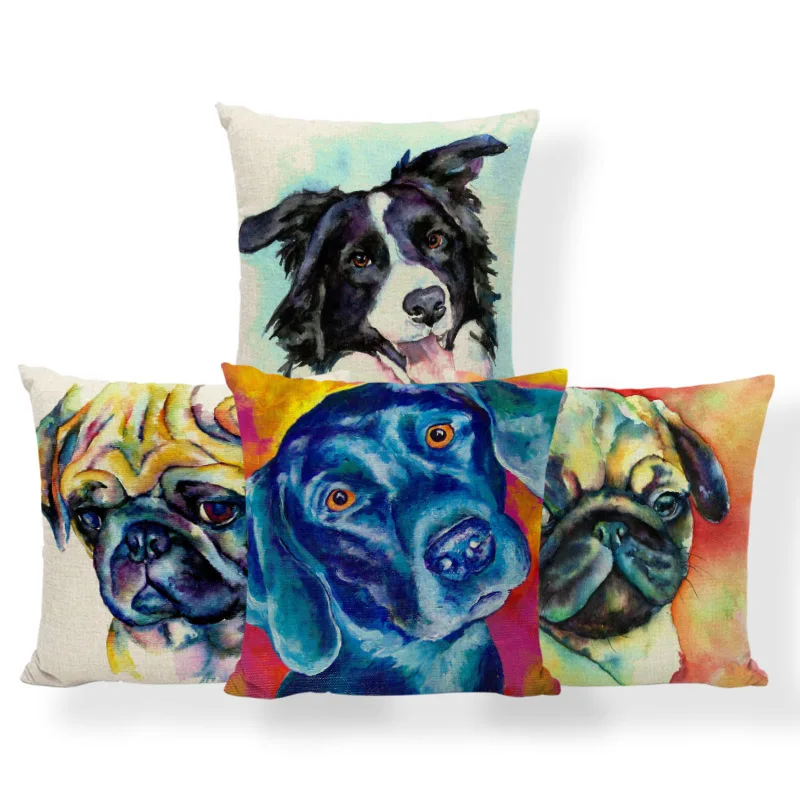 

Boston Terrier Pug Cushion Dachshund French Bulldog Pillow Case Graffiti Party Holiday Gift Pillow With Cover Large Linen Check