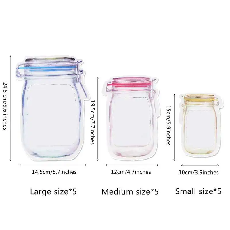 15 мешков Mason Jar на молнии многоразовые пакеты для хранения еды закуски конфет
