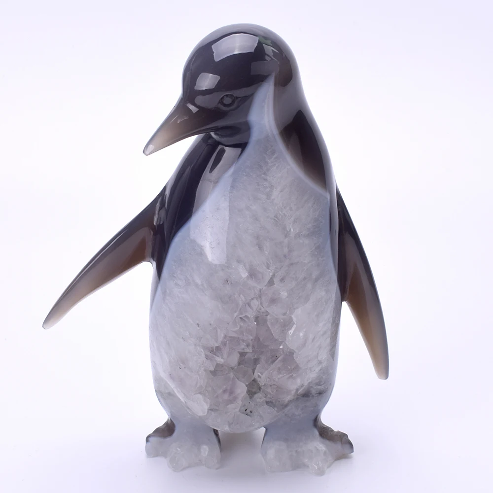 

6"Natural Geode Agate Penguin Adornment Semi-precious Stones Sculpture Stones and Crystals Carved Figurine Gift Decor Home