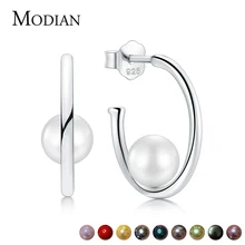 Modian, 10 цветов, настоящее 925 пробы, серебряные, цветные, в виде ракушки, жемчужные серьги-гвоздики, Ins, модный стиль для женщин, изысканное ювелирное изделие, подарок