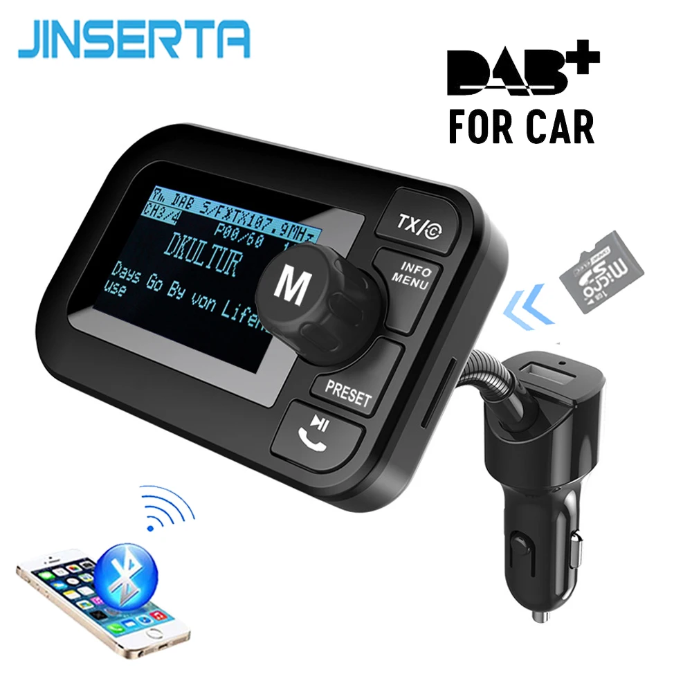 In-Car DAB/DAB+ Digital Radio with FM Transmitter 87.6-107.9MHz Handsfree Car MP3 Player 2.3 inch LCD screen Band III 174-240MHz |