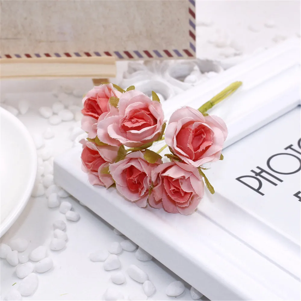 6 шт./лот, 2 см, Шелковый градиентный мини-букет роз, искусственный цветок для украшения свадьбы, сделай сам, венок, подарок, аксессуары для скрапбукинга