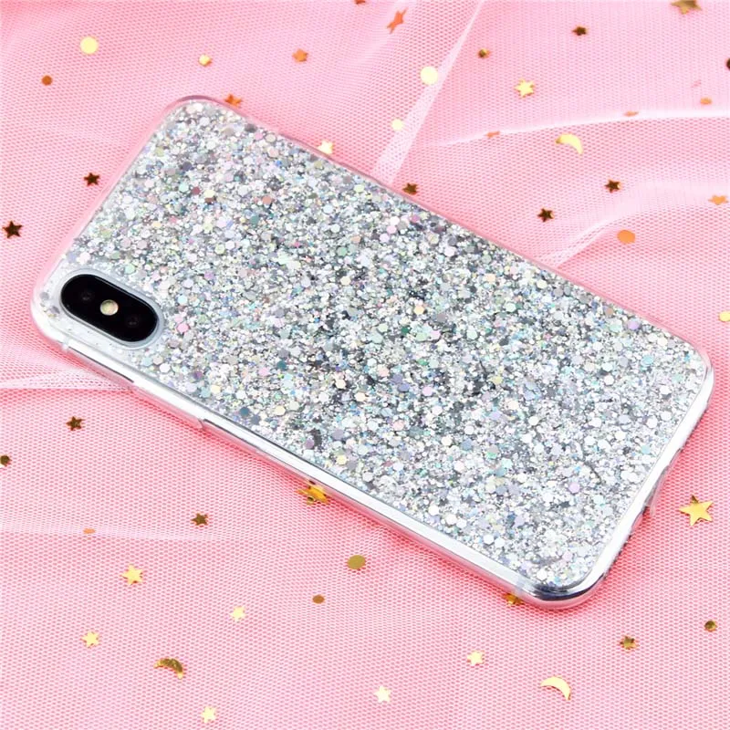 Luxury Glitter Epoxy Crystal Phone Case with Sequins Premium Soft Cover
