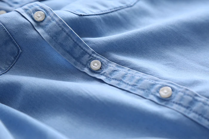 BIAORUINA, весна, Новое поступление, женская синяя хлопковая джинсовая рубашка, Женские базовые однотонные топы с карманами и пуговицами