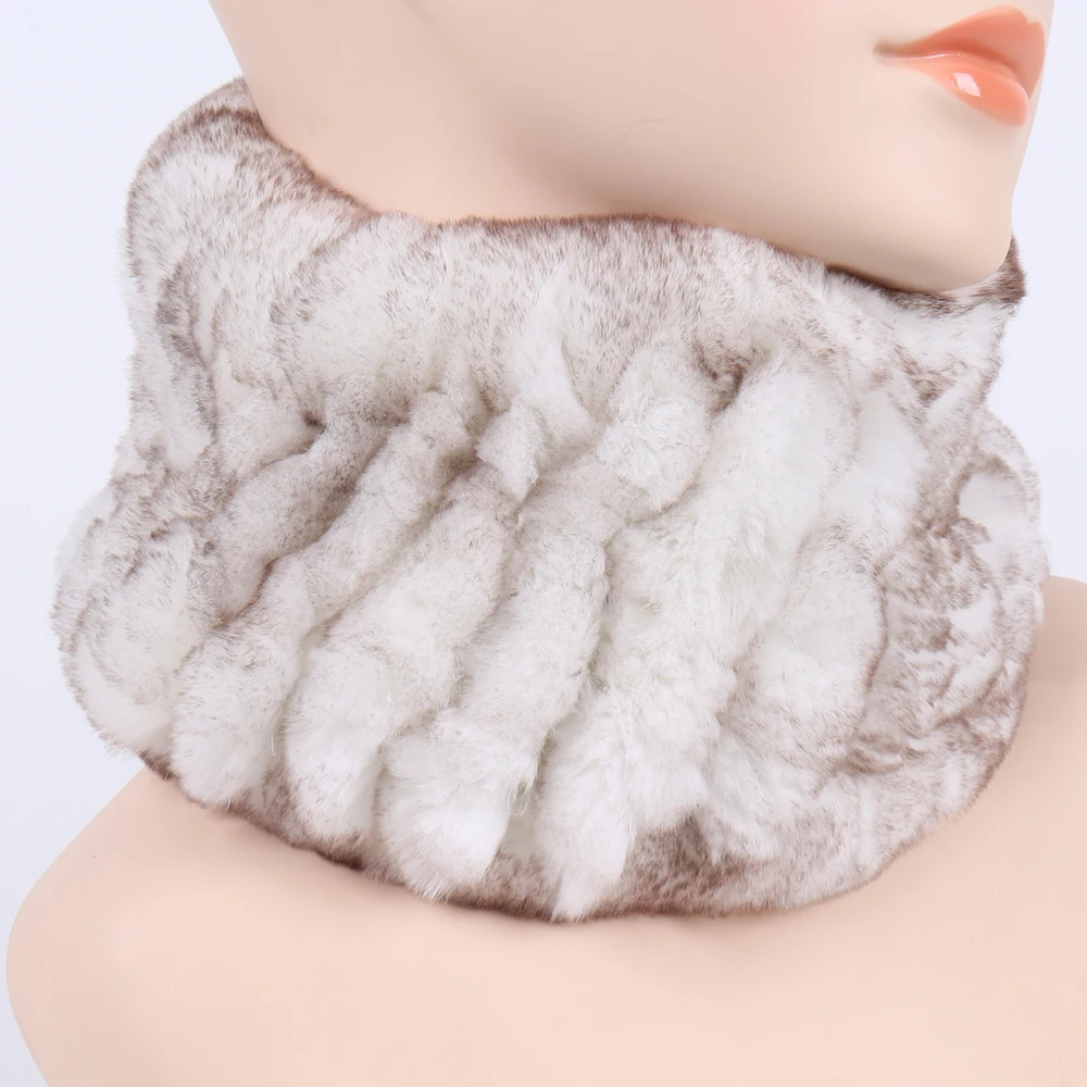 2025 Hot Sell Women Good Elastic Real Fur Scarf Lady Knitted Rex Rabbit Fur Headbands Girls Natural Rex Rabbit Fur Ring Scarves 3