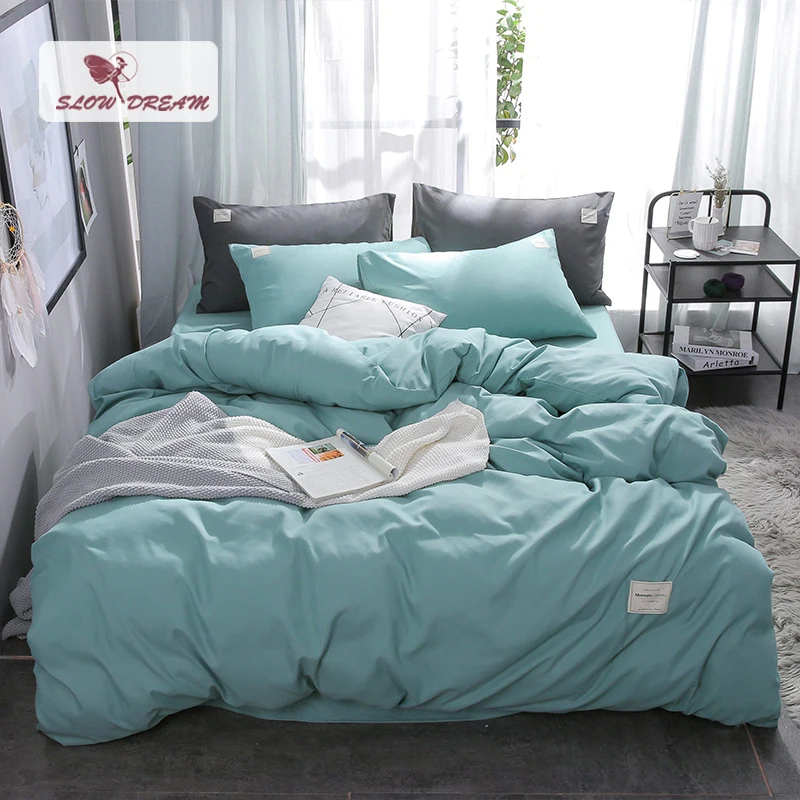 

SlowDream Fresh Green Solid Color Japan Style Decor Home Bedding Set Double Queen Bedspread Duvet Cover Set Bed Linen Sheet Set