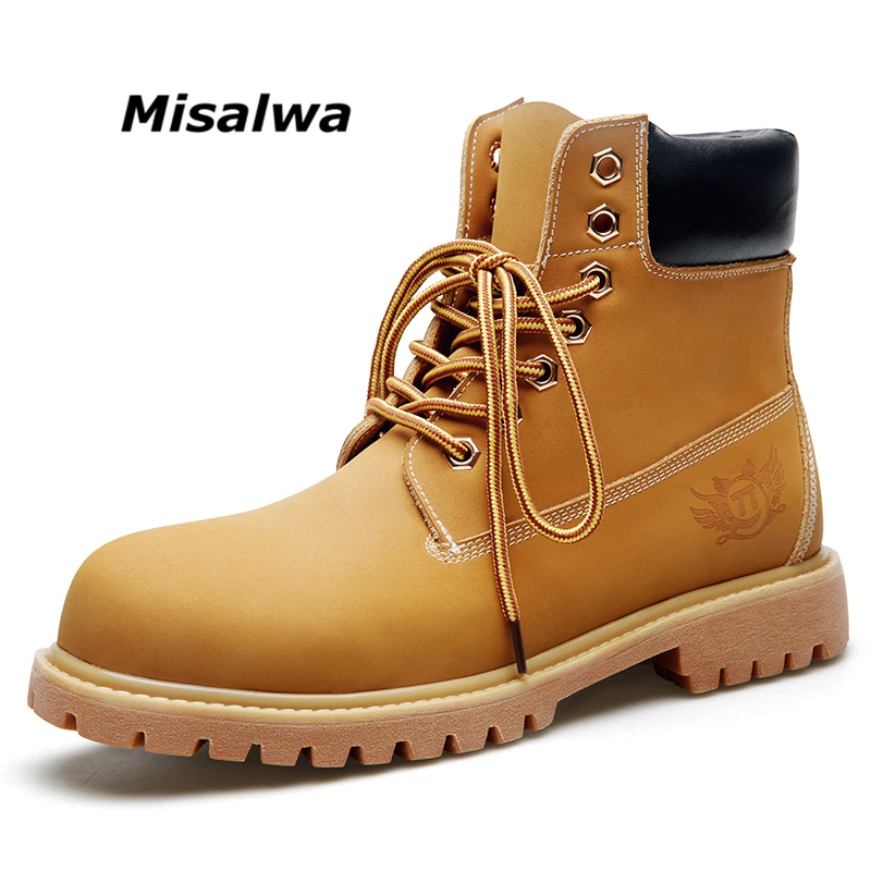 Prix Misalwa 2019 Nouveau Jaune Bottes Hommes Hiver Automne Casual Bottes de Travail Cheville Hommes Bottes Plus La Taille 38 46 Livraison gratuite