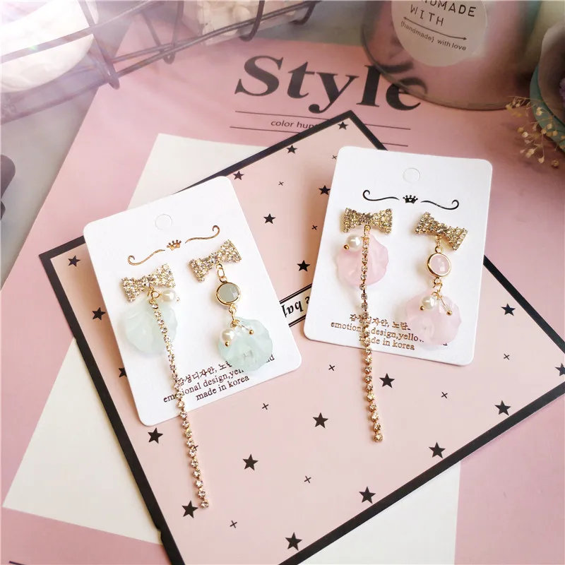 

Korea Handmade Resin Shell Rhinestone Bow knot Women Drop Earrings Dangle Earrings Fashion Jewelry Accessories-JQD5