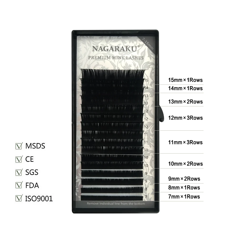 NAGARAKU 16 рядов/Чехол 7-15 мм микс материя ресницы премиум натуральные синтетические норковые ресницы искусственные Индивидуальные ресницы для наращивания ресницы