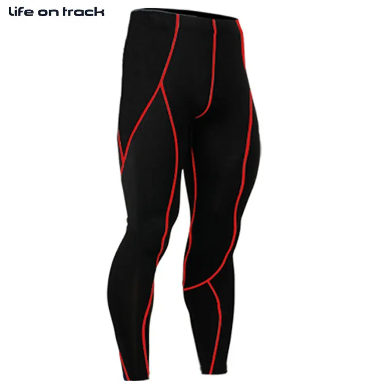 Компрессионная одежда для фитнеса, мужские колготки для бега, анти-пот, длинные велосипедные штаны, зеленая линия, спортивные штаны для бега леггинсы, горячая распродажа - Цвет: Красный