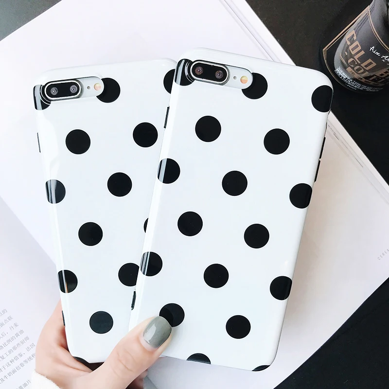 

Me.oeange Fashion Cute Black Dot Shell Phone Case For Apple iPhone X 6 6S 7 8 Plus Lovely Soft IMD Phone Back Cover Cases Coque