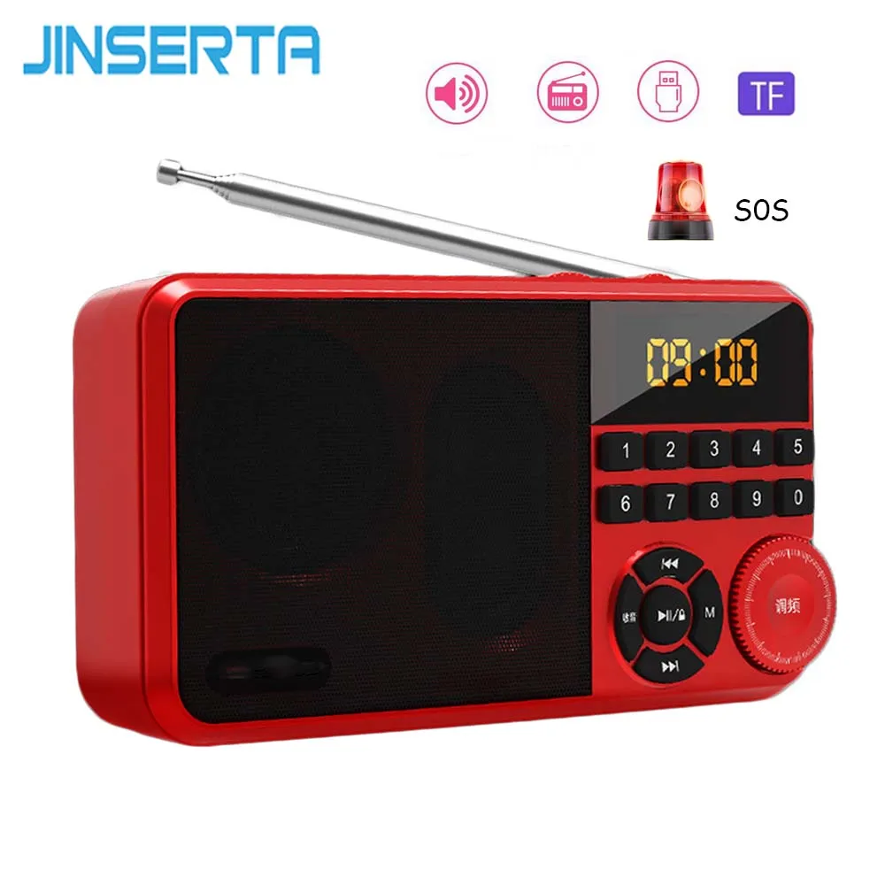 

JINSERTA FM/AM/SW Radio Receiver Support TF Card U Disk Play Stereo MP3 Player with SOS Button LED Dispaly Flashlight