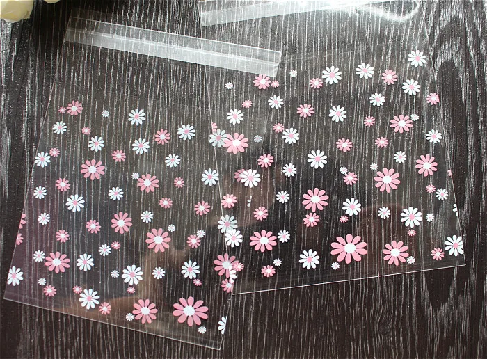 

100pcs/lot 2size Clear small chrysanthemum Plastic cookie packaging bags cupcake wrapper self adhesive bags