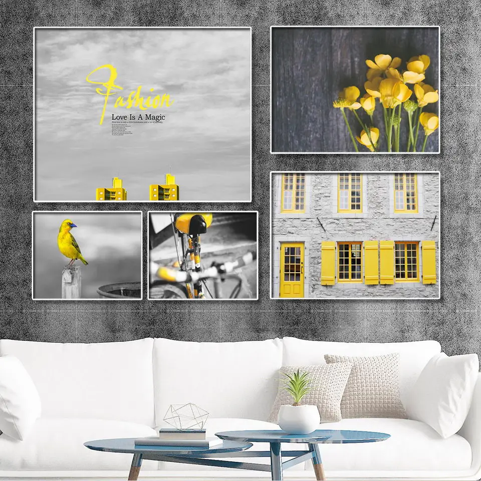 

Vinsonloud Home Decor Modern creative personality sofa background wall painting simple canvas printings Yellow streetscape