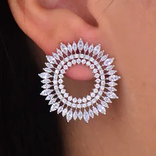 GODKI Мода AAA кубический цирконий Блестящий Элегантный круг оливковый филиал большие серьги гвоздики для женщин серьги-кольца, модные ювелирные украшения