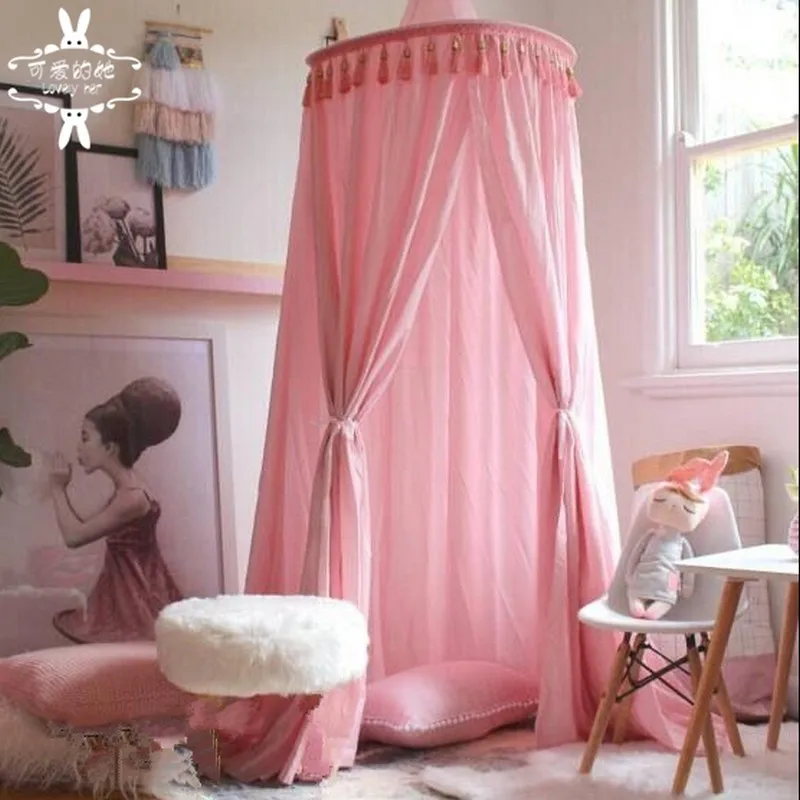 

Cotton baby room decoration Balls Mosquito Net Kids bed curtain canopy Round Crib Netting tent photography props baldachin 240cm