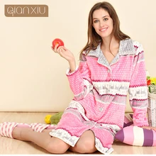 Qianxiu Марка Пижамы Зима Мягкая Сгущает Халат Женщины халат Плюс Размер Пижамы