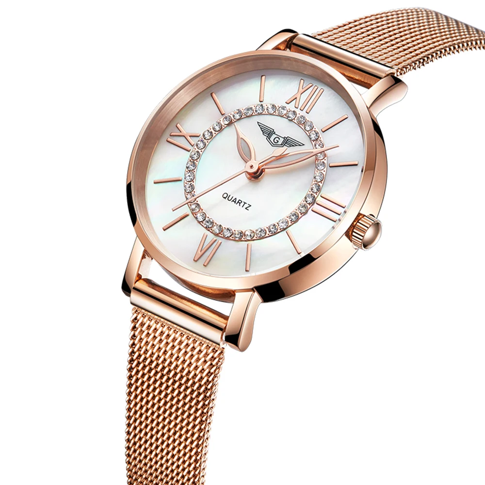 Reloj Mujer GUANQIN роскошный бренд женское платье золото полный стальной браслет кварцевые часы женские модные наручные часы Relogio Feminino