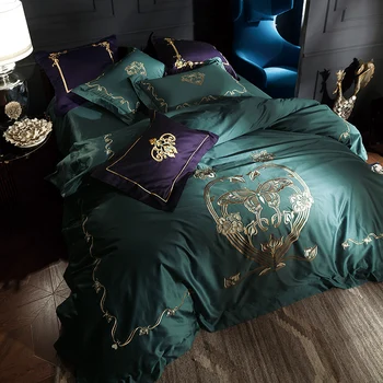 

100% cotton high quality home textile embroidery 4pcs bedding set adult creative royal design tribute silk duvet cover set