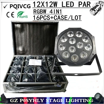 

16PCS/ 12X12W led Par lights + Flight Case RGBW 4in1 flat LED PAR dmx512 disco lights professional dj equipment