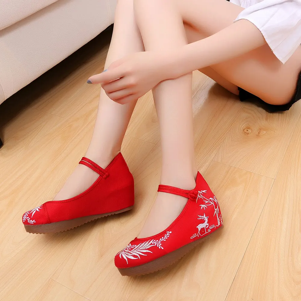Veowalk/женская Повседневная парусиновая обувь на скрытой платформе с вышивкой; удобные женские туфли на плоской подошве в стиле ретро с ремешком на щиколотке и китайской вышивкой