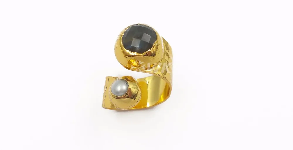 WT-R329 wkt опт 10 шт/партия стиль уникальное Двухслойное кольцо с натуральным камнем и отделка жемчугом дамское Золотое кольцо