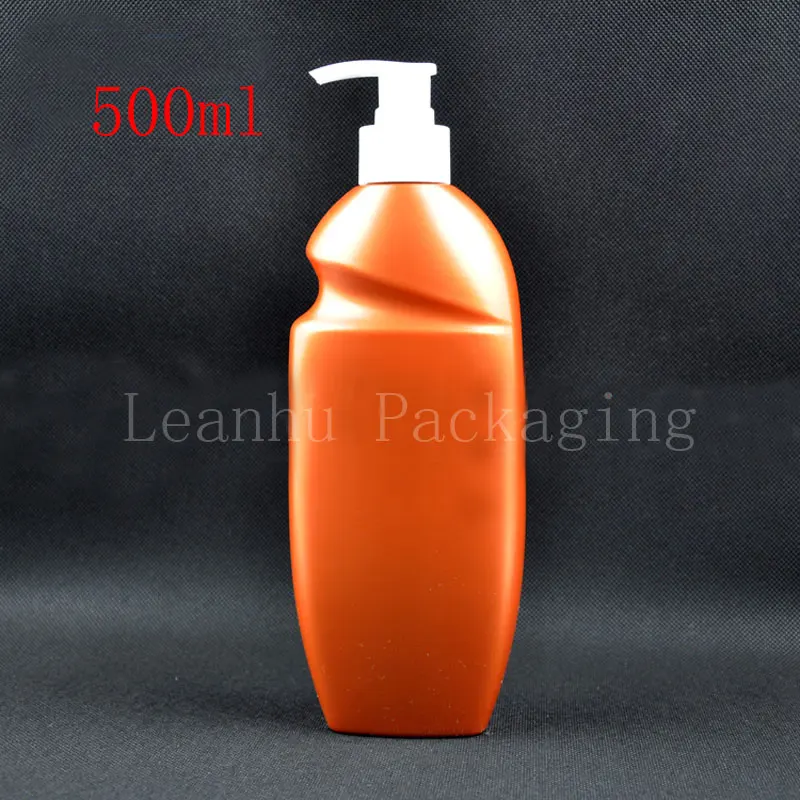 500ml brown bottle, shampoo PET bottle with white lotion pump. flat