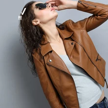 Искусственная кожа весна и осень одежда женское короткое пальто дизайн тонкий мотоциклетная кожаная одежда овчина куртка