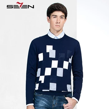 

Seven7 High Quality Plaid Sweater Men O-Neck Male Casual Pullovers Mens Spring Autumn Winter Jumper Plus Size M-3XL 112Y60020