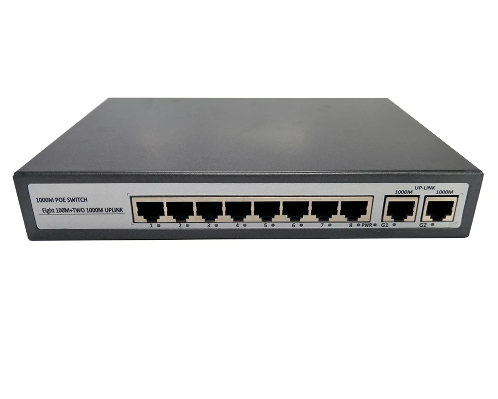 Коммутатор PoE 8 каналов 10/100 Мбит/с + 2 канала Up Link 1000 м Onvif порт коммутатор Fast Ethernet