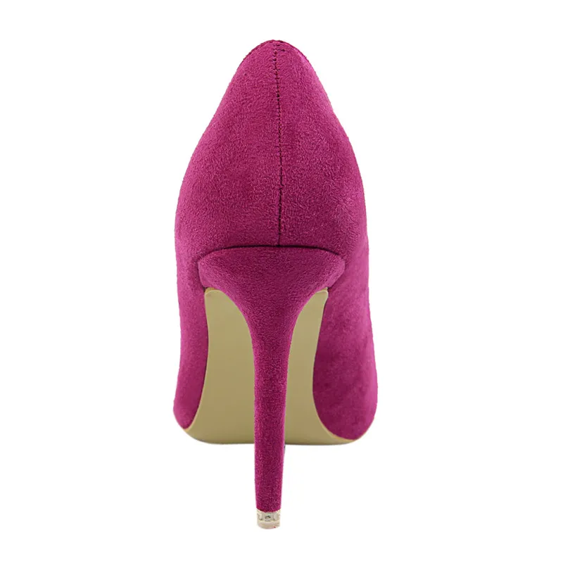 {D&Henlu}Women Shoe Purple Shoes Heel Woman Flock High Heels Women Pumps Ladies Office Shoes Pointed Toe Summer Heels