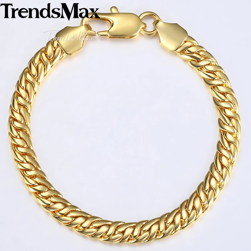 

Trendsmax 7mm Bracelet for Men Women Gold Filled Snake Herringbone Chain Bracelet 2018 Men Fashion Jewelry Gift 8.19inch KGB431